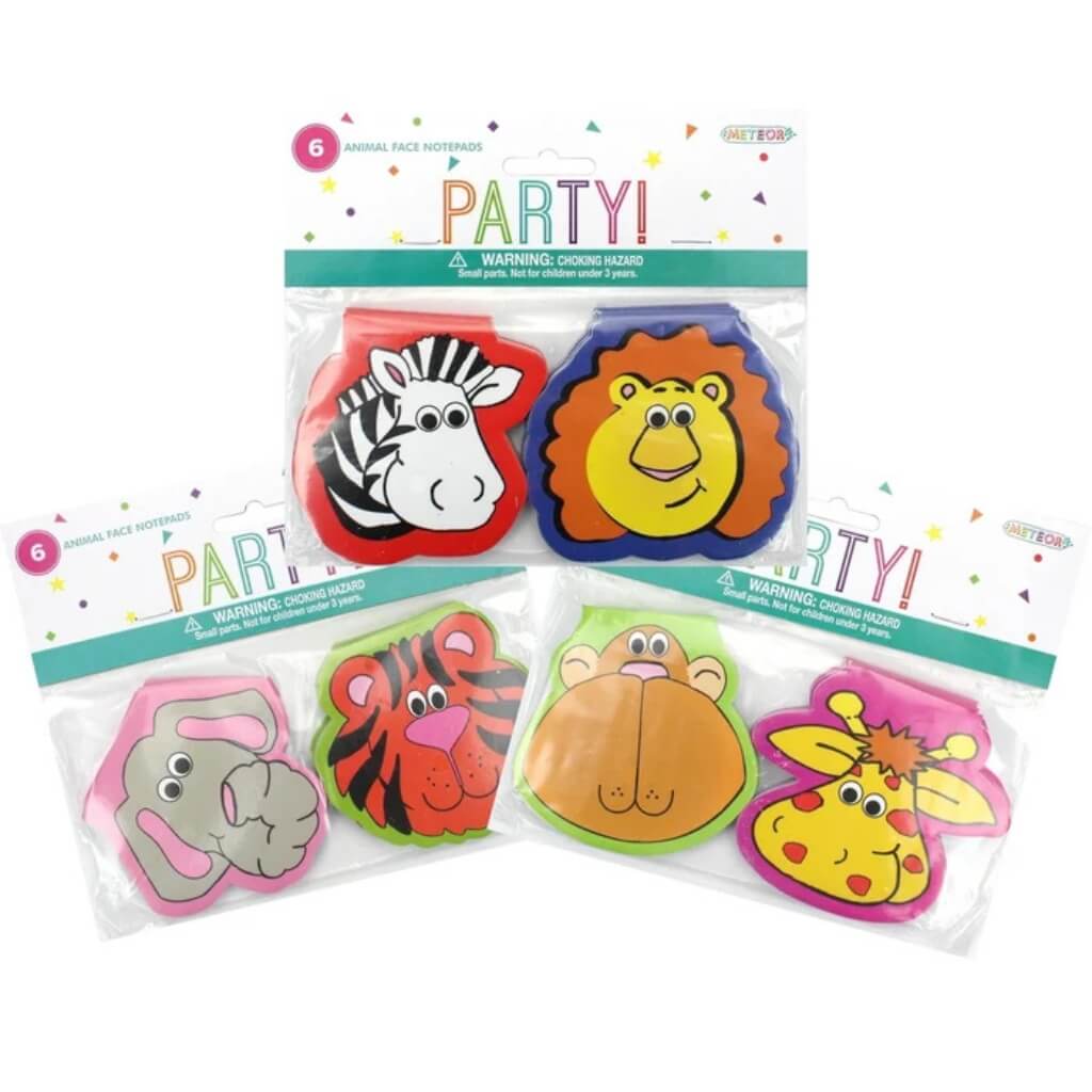 Jungle Animal Face Mini Notepads assorted designs 6pk kids party favour supplies