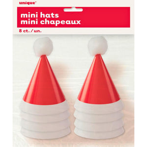 Mini pom pom Santa hats red and white card hats 8 pack