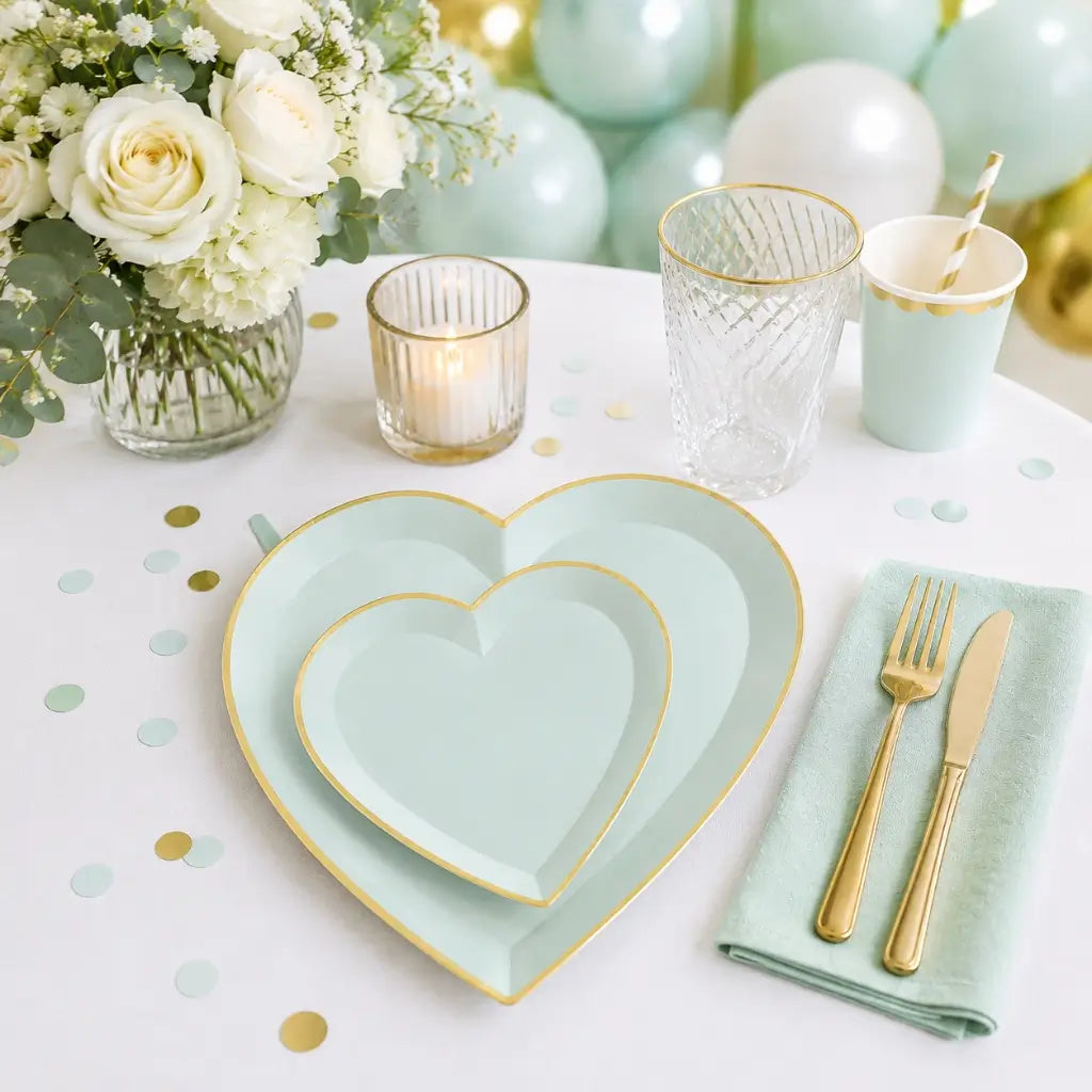 Gold rim mint heart plates
