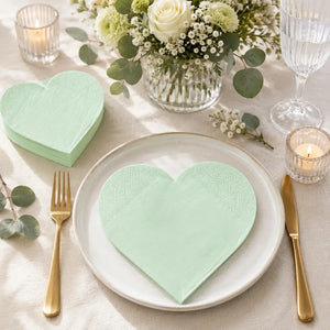 Mint green heart shaped disposable party napkins