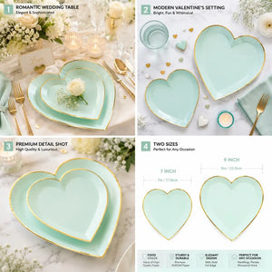Heart plates gold edge mint green