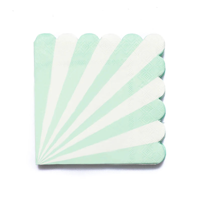 Mint & White Candy Stripe Scallop Paper Napkins 16pk