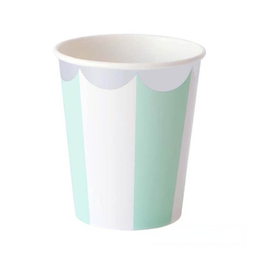 Mint Green & White Striped Cups Silver Trim 266ml 10pk