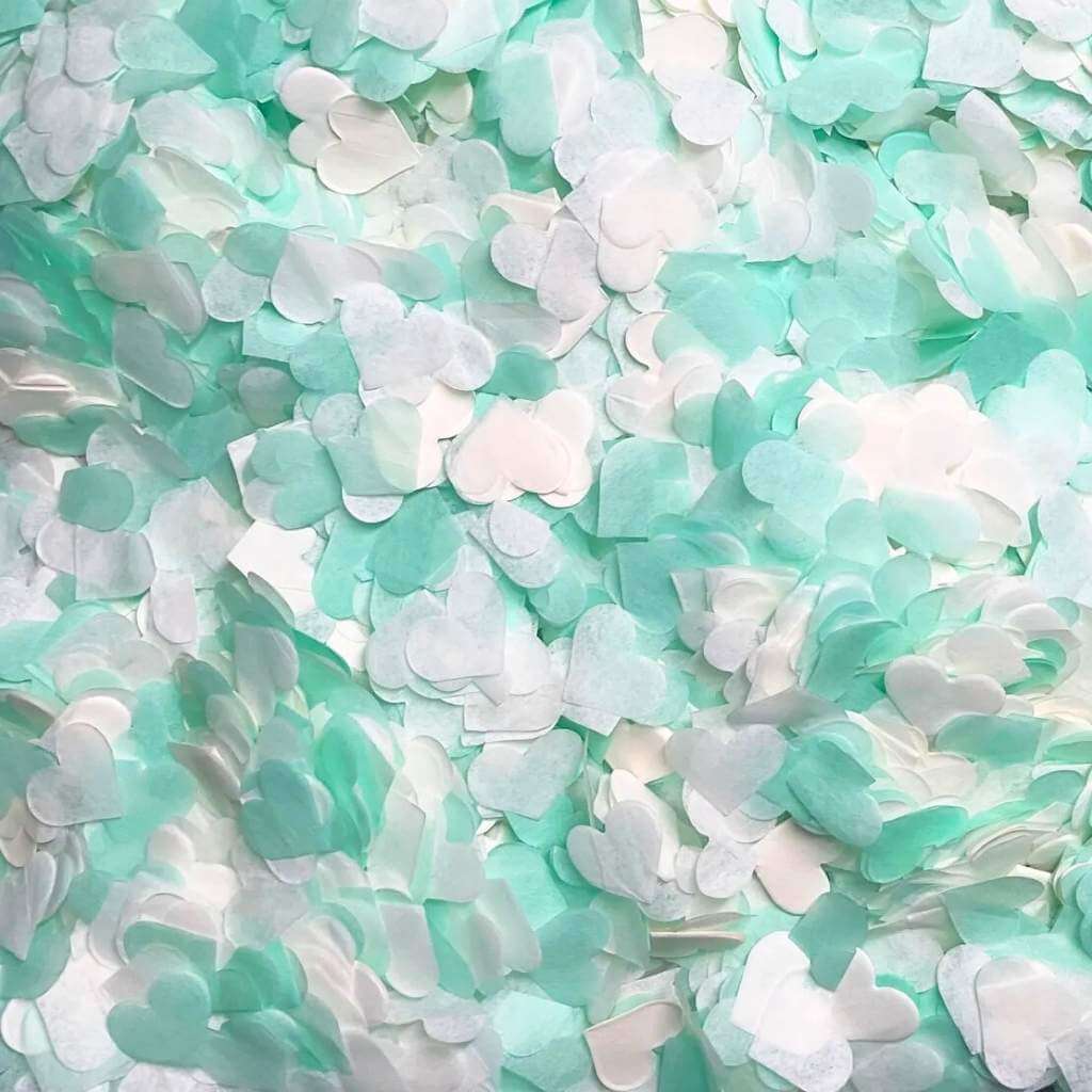 Mint Green & White Heart Paper Confetti 20g