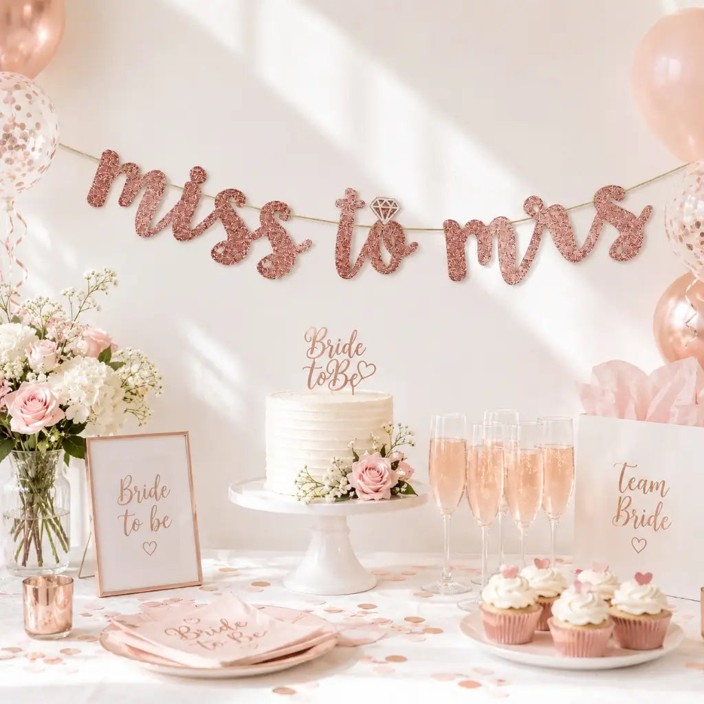 Rose Gold Glitter MISS TO MRS Hen Party Banner