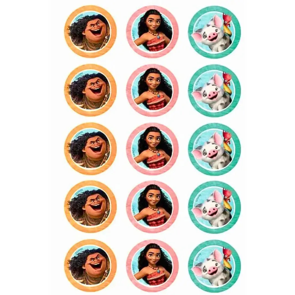 Disney Moana edible cupcake topper with Moana, Maui, and Pua