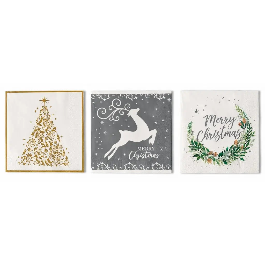 Modern Christmas lunch napkins in three assorted elegant designs