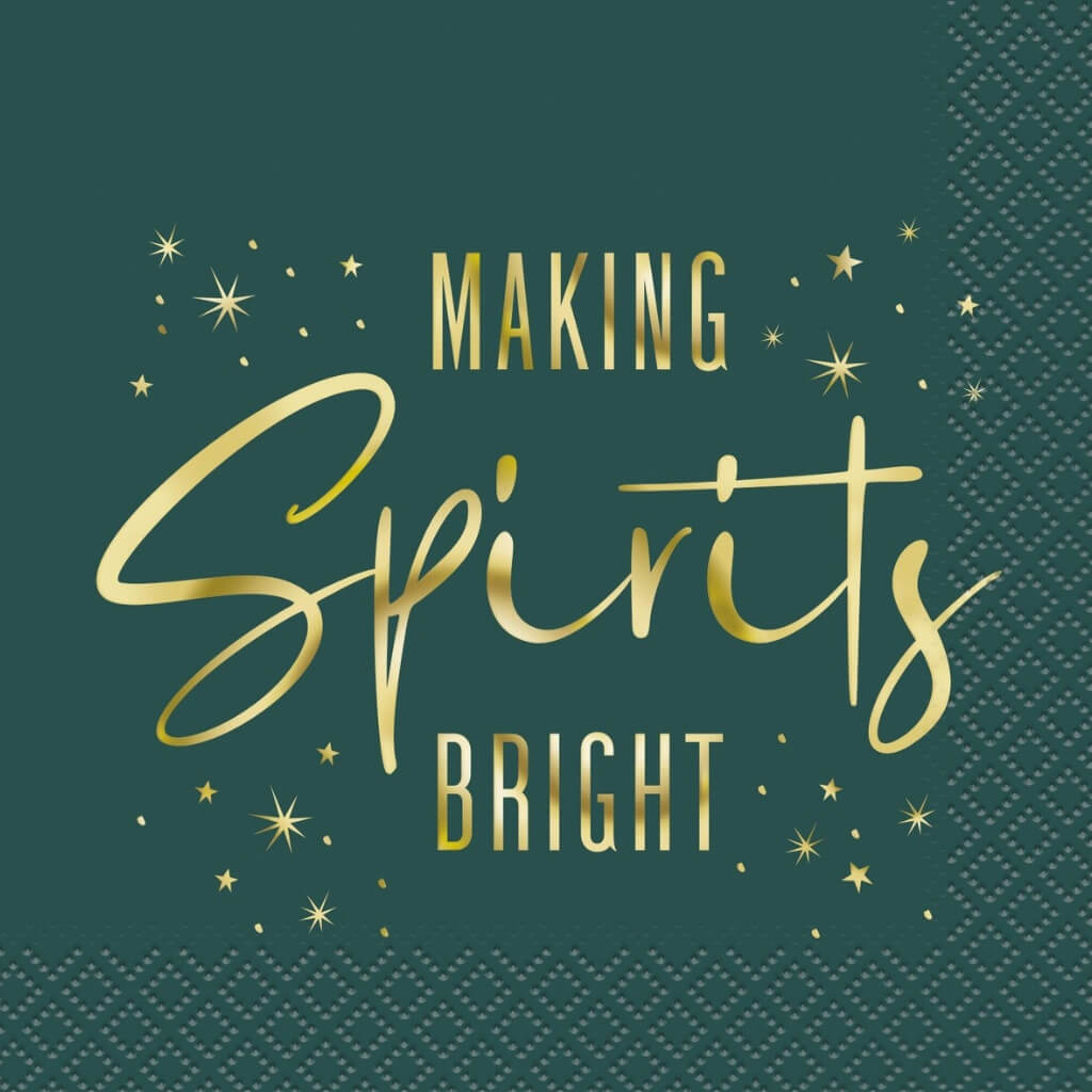 Modern Christmas “Making Spirits Bright” Foil Stamped Beverage Napkins 20pk – Green & Gold