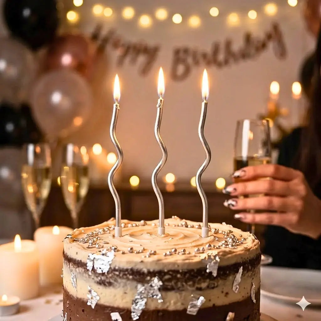 Metallic silver curved birthday candles