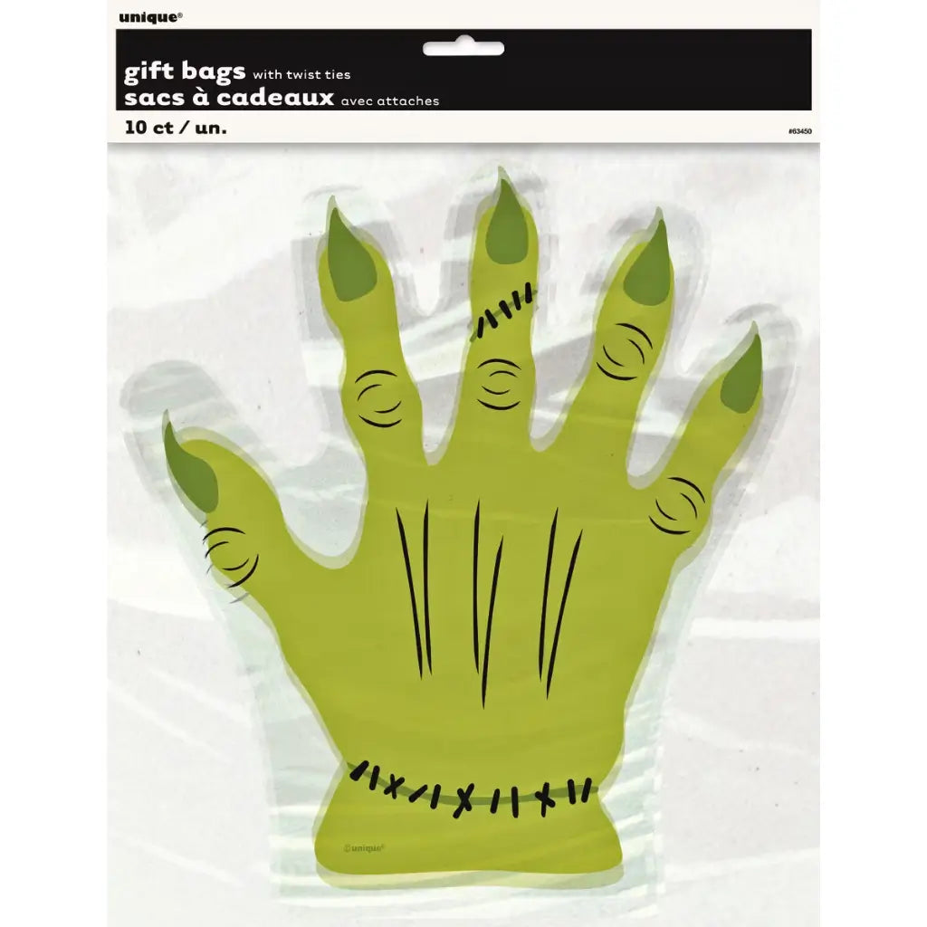 Green monster hand Halloween cello treat bags