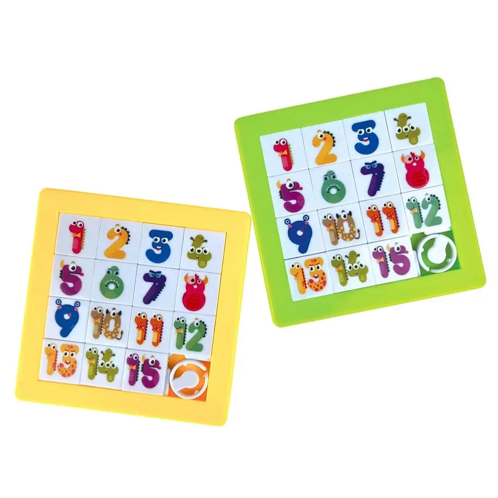 Monster number sliding puzzle for kids birthday party favours