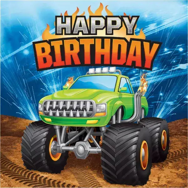 Monster Truck Rally Happy Birthday Luncheon Napkins 16pk