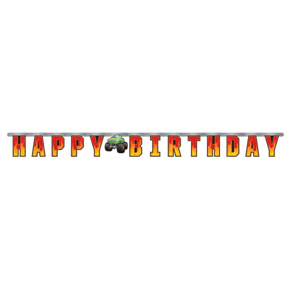 Monster Truck Rally Happy Birthday Paper Banner