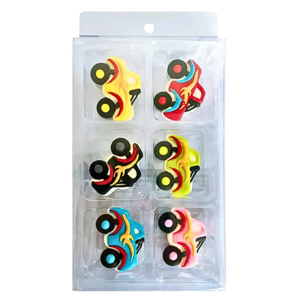 Edible monster truck sugar decorations for cakes