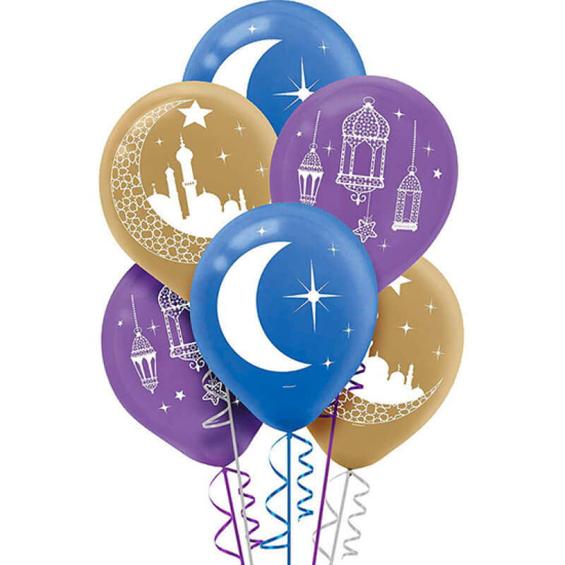 Amscan Moons, Stars, Mosque & Lantern printed Latex Balloon 30cm 15 Pack