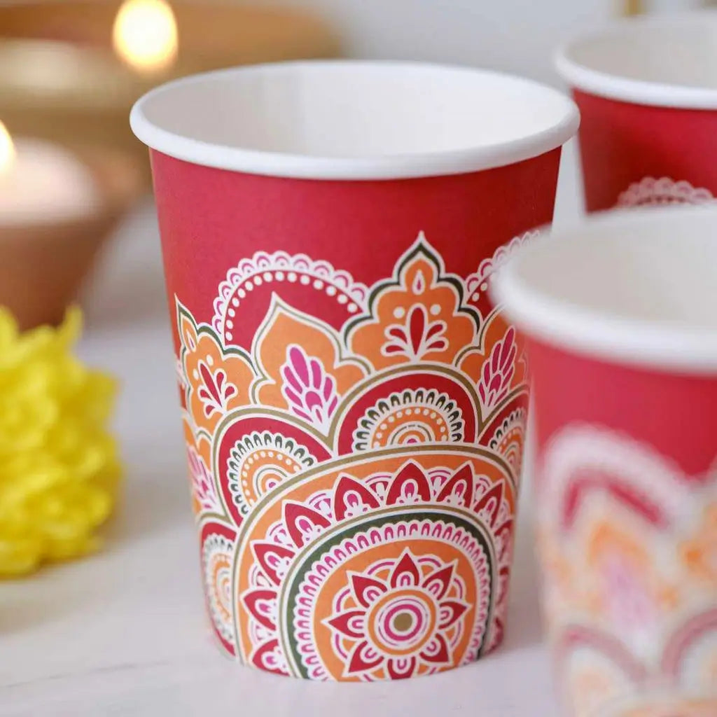 Multicoloured Diwali Paper Cups 8pk