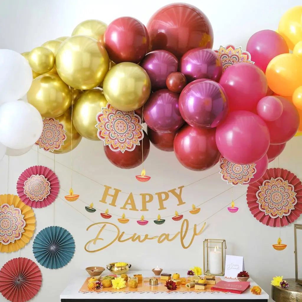 Multicoloured Diwali Paper Fan Decorations 5pk