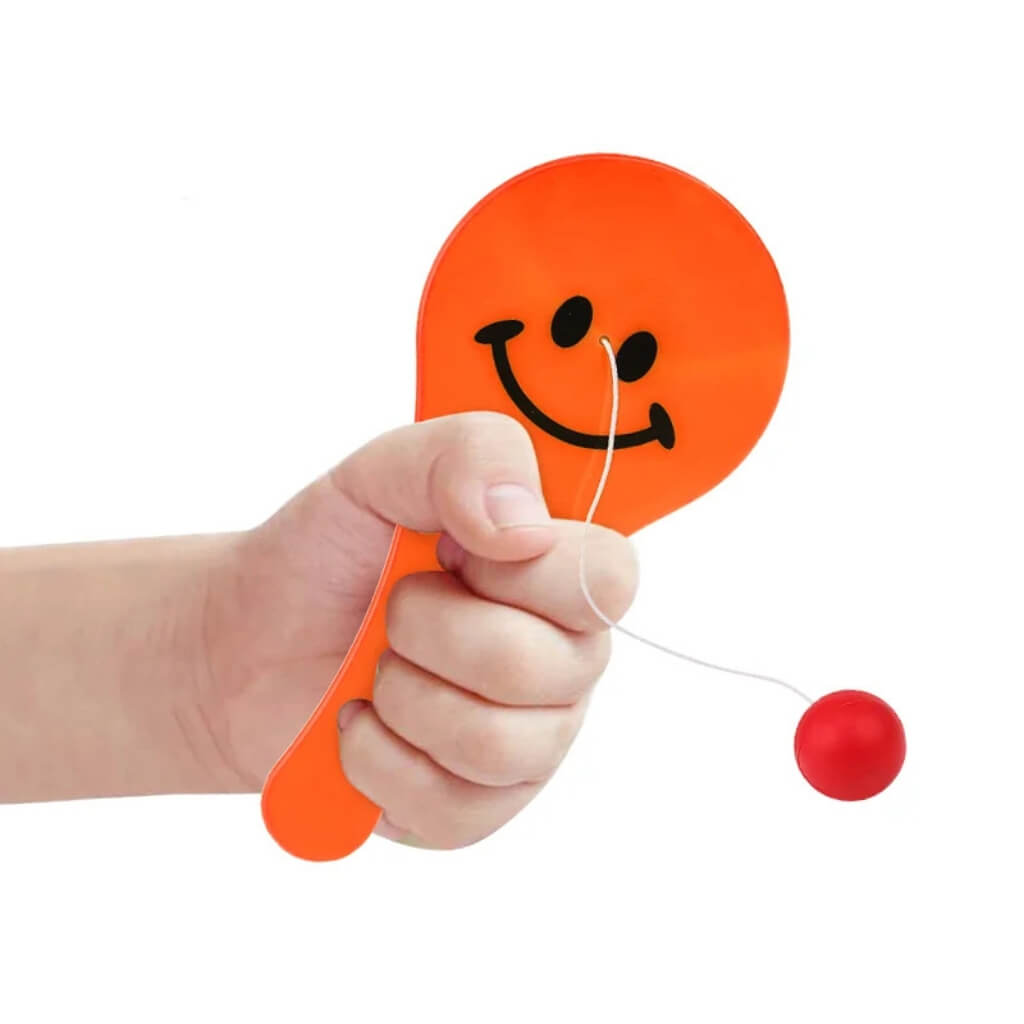 Pack of 4 Smiley Paddle Balls – Colourful Kids birthday Party Favours.