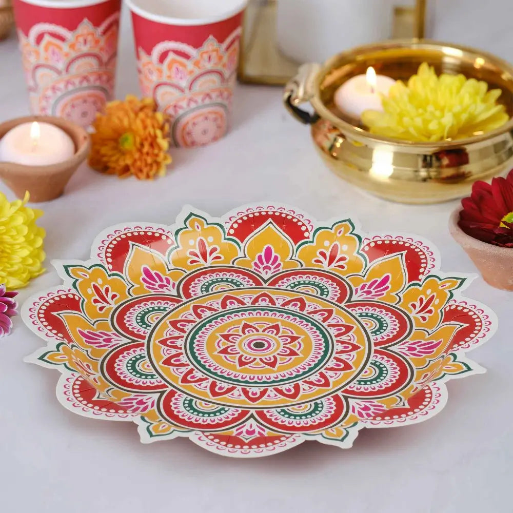 Multicoloured Diwali Paper Plates 8pk