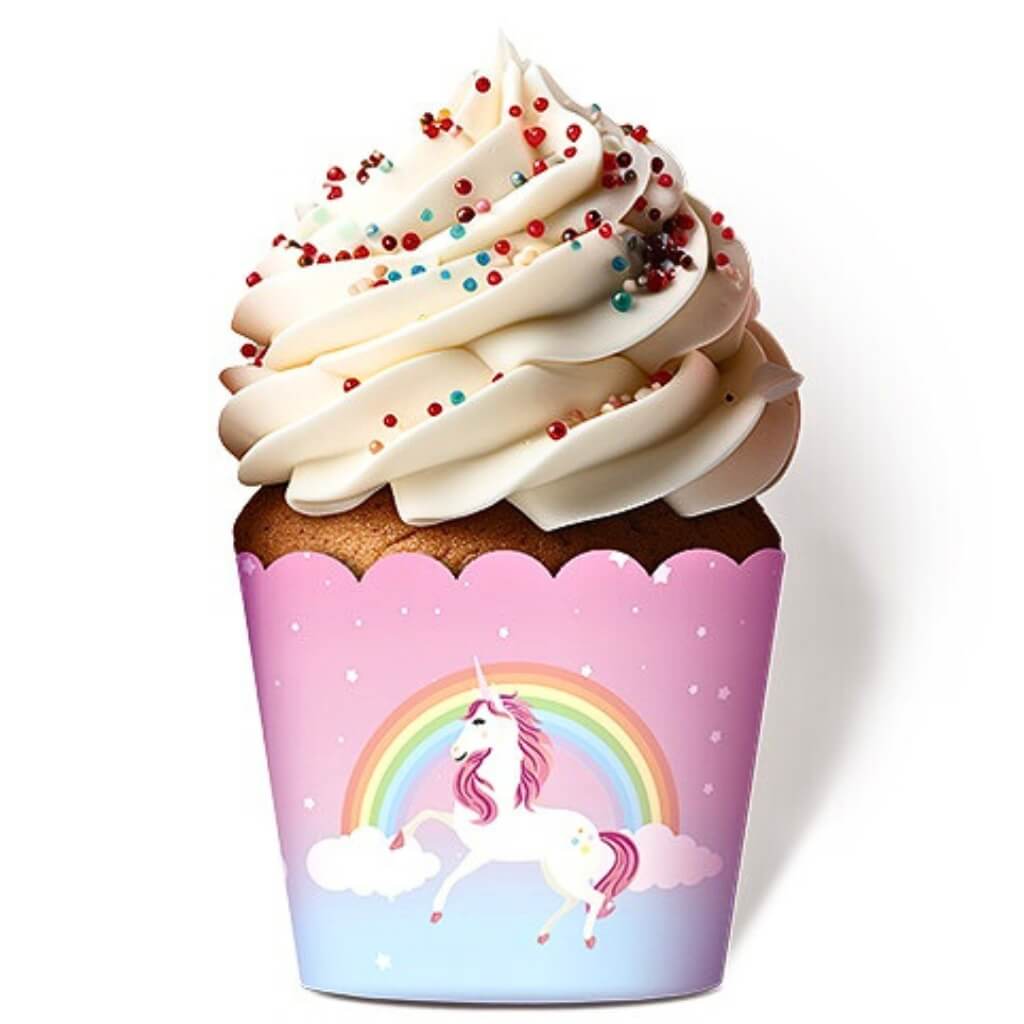 Mystical unicorn cupcake baking cups with rainbow design