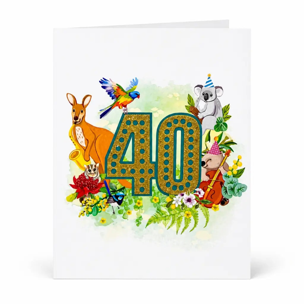 Australian themed 40th birthday card with flowers cover