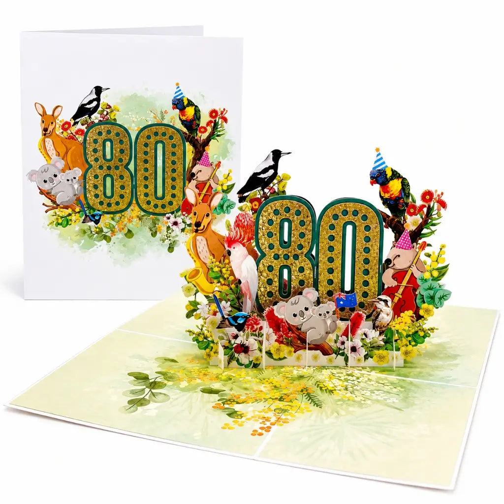 Native floral Australian wildlife 80th birthday card