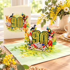 Australian animal and native flower 90th birthday 3D pop-up card