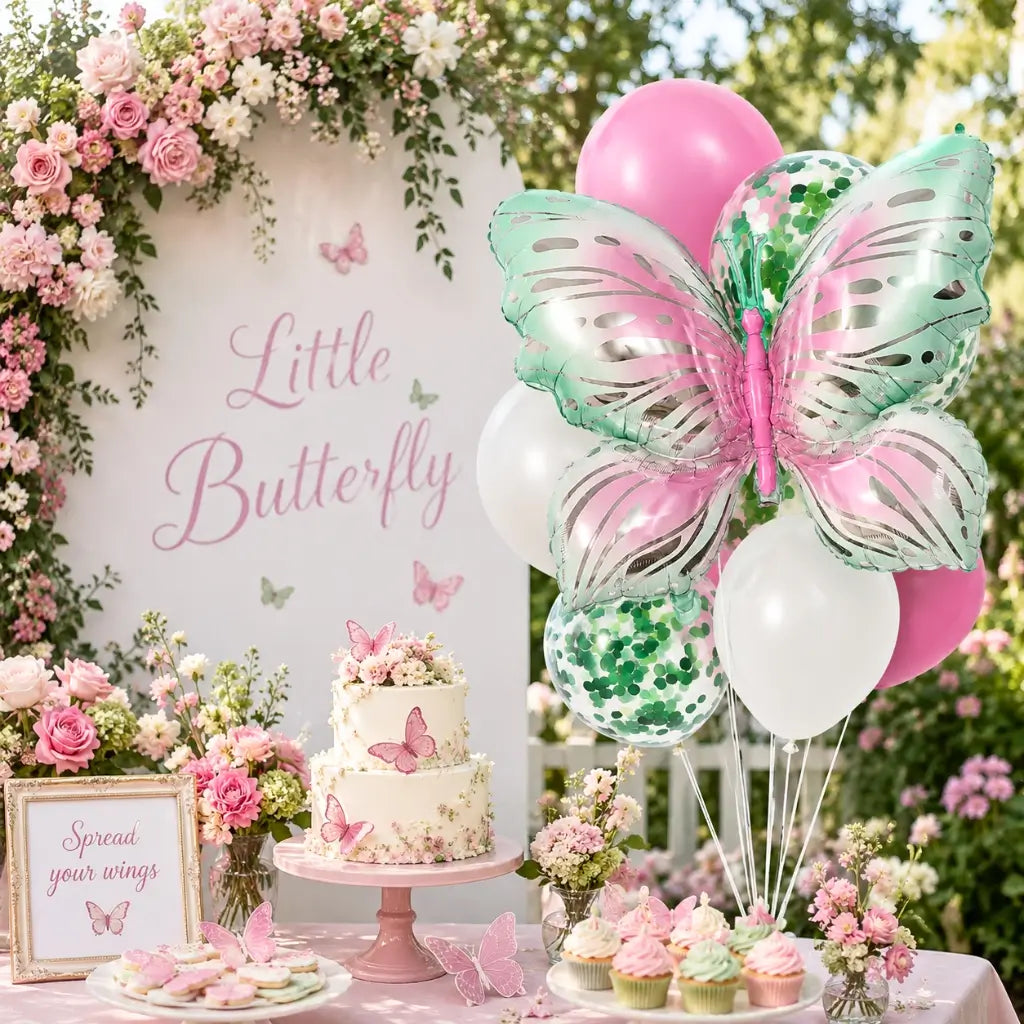 Boho GREEN butterfly balloon decorations