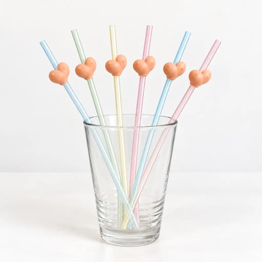 Nude 3D Boobie Hen Party Drinking Straws 19cm 6 Pack