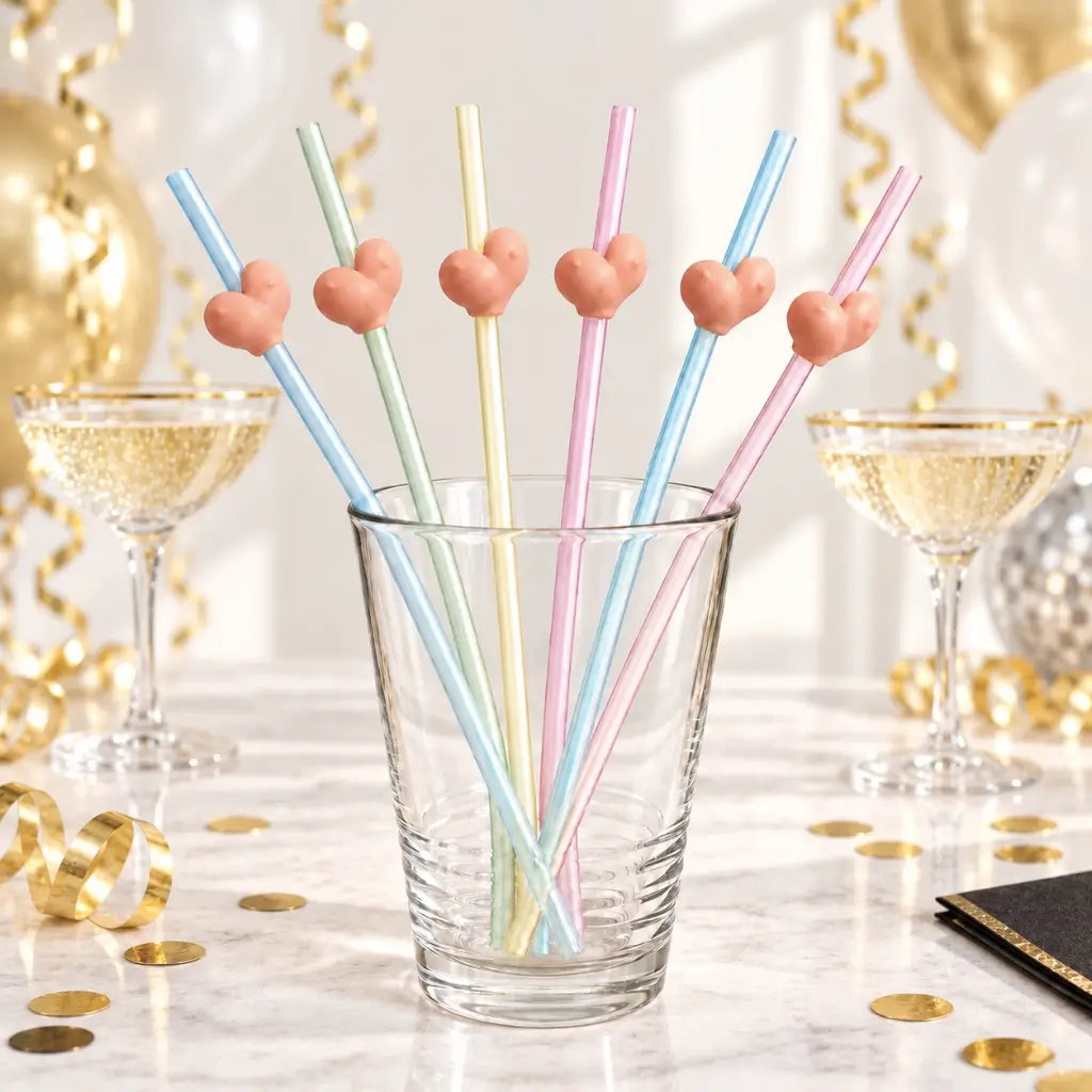 Nude 3D Boobie Hen Party Drinking Straws 19cm 6 Pack