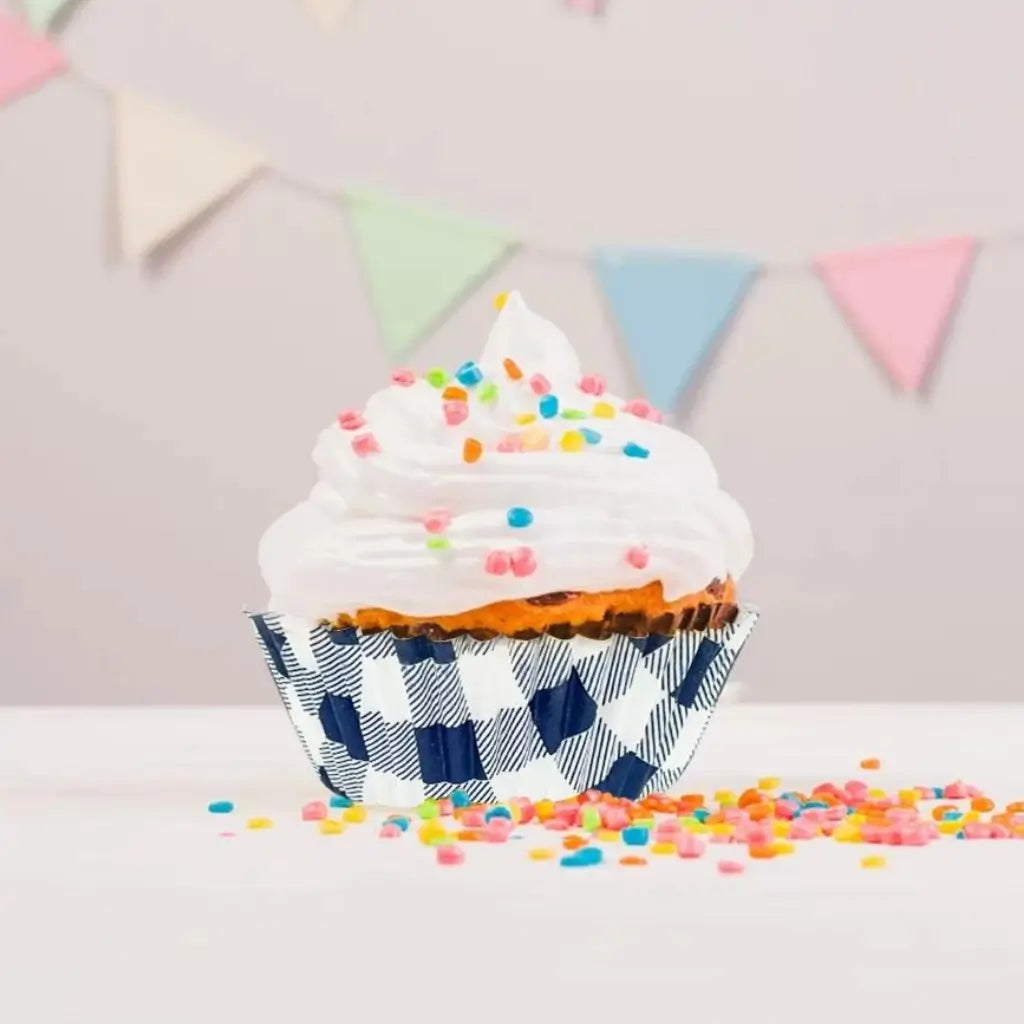 Navy Blue Gingham Paper Cupcake Cases 25pk