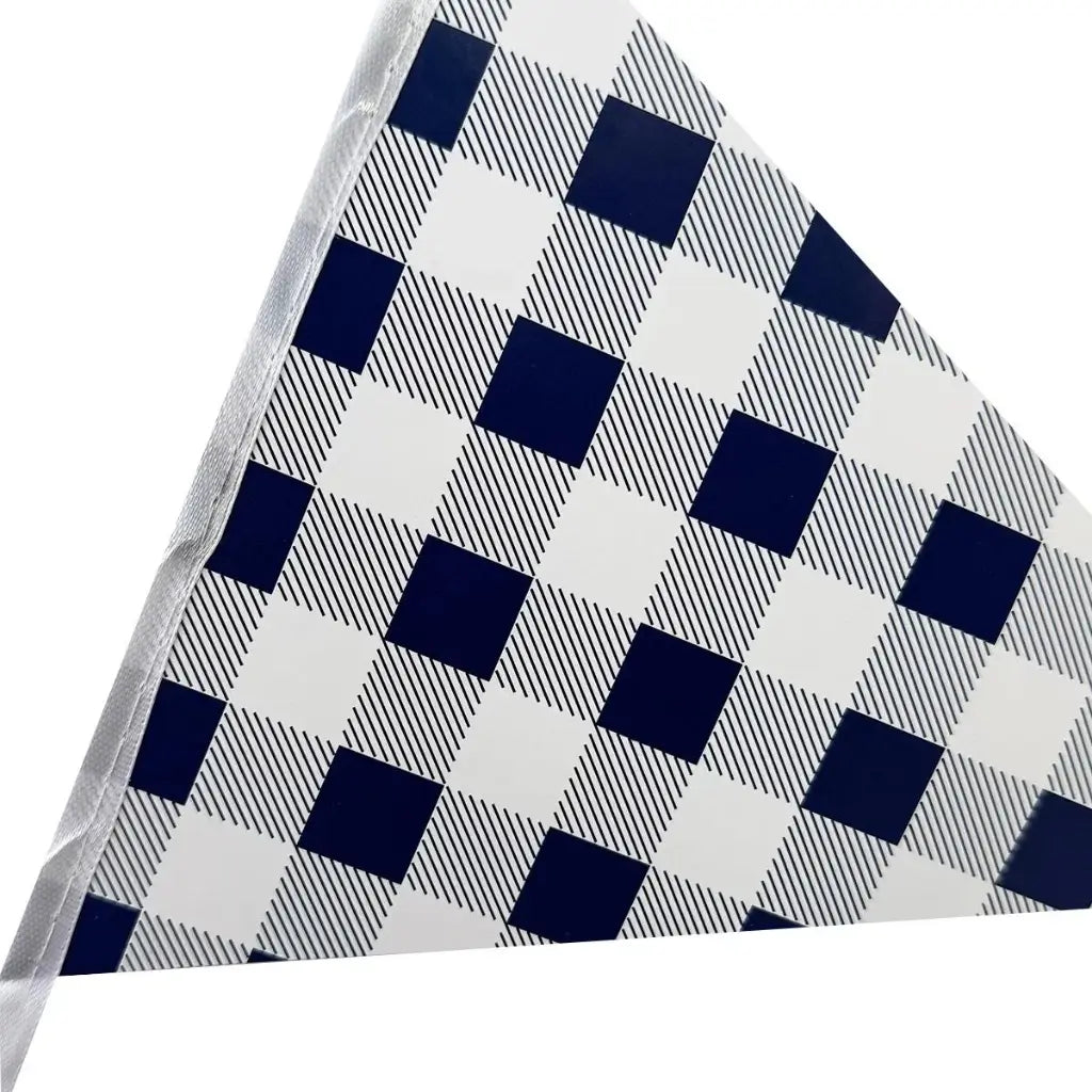 Navy Blue Gingham Paper Flag Bunting 3.5m