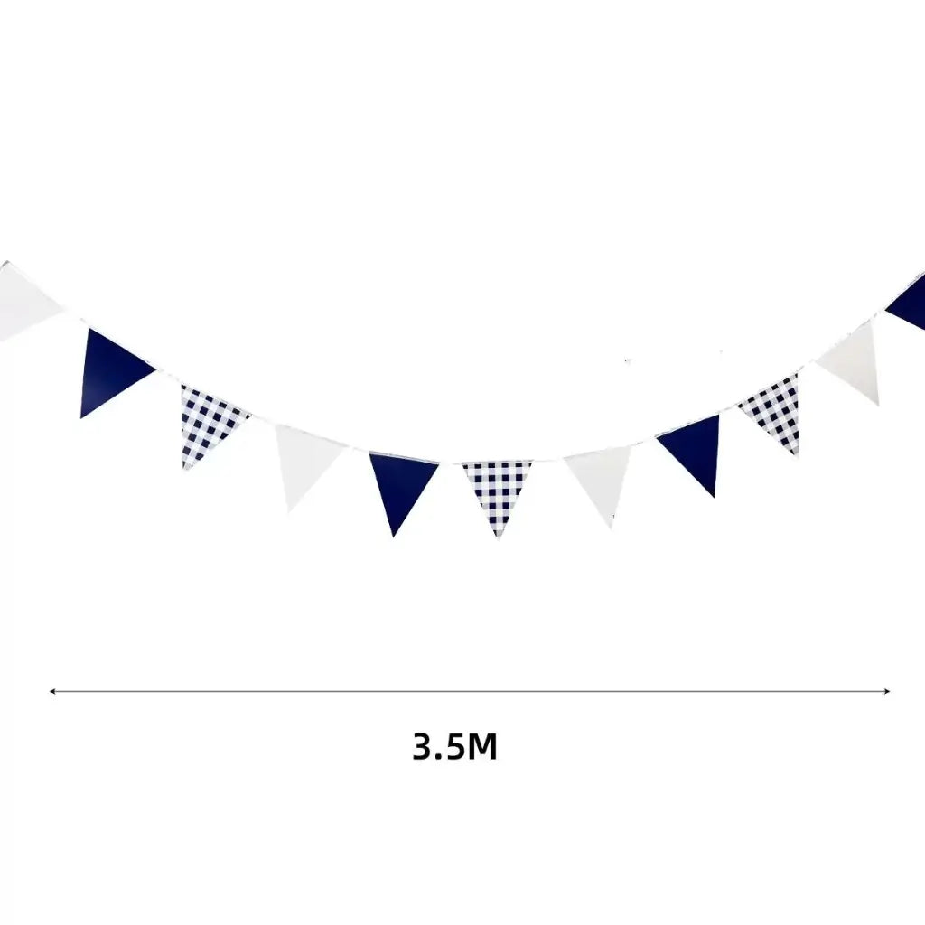 Navy Blue Gingham Paper Flag Bunting 3.5m