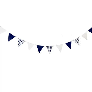 Navy Blue Gingham Paper Flag Bunting 3.5m