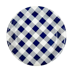 Navy Blue Gingham Paper Plates 17cm 20pk