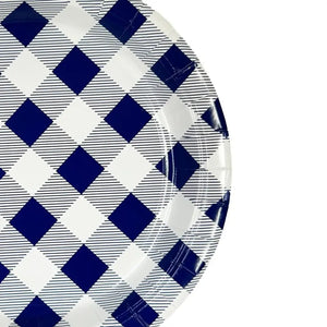 Navy Blue Gingham Paper Plates 17cm 20pk