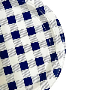 Navy Blue Gingham Paper Plates 23cm 20pk