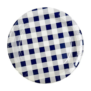 Navy Blue Gingham Paper Plates 23cm 20pk