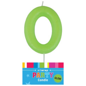 Glow in the dark number 0 birthday candle neon green