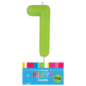 Glow in the dark number 1 birthday candle neon green
