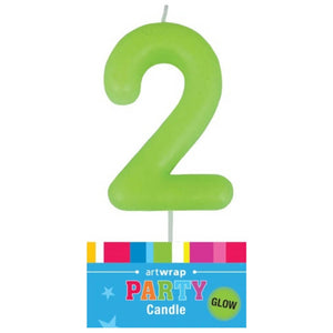 Glow in the dark number 2 birthday candle neon green