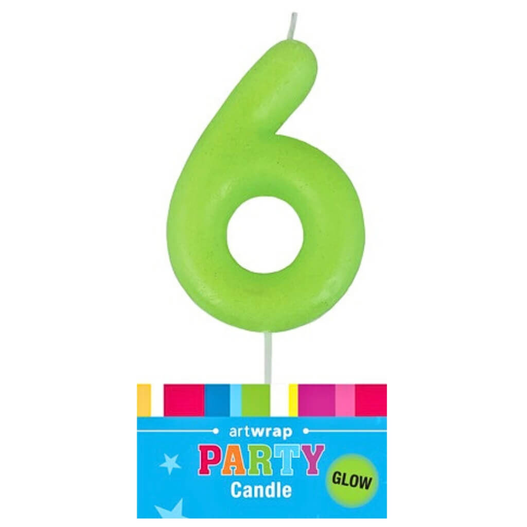 Glow in the dark number 6 birthday candle neon green