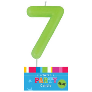 Glow in the dark number 7 birthday candle neon green