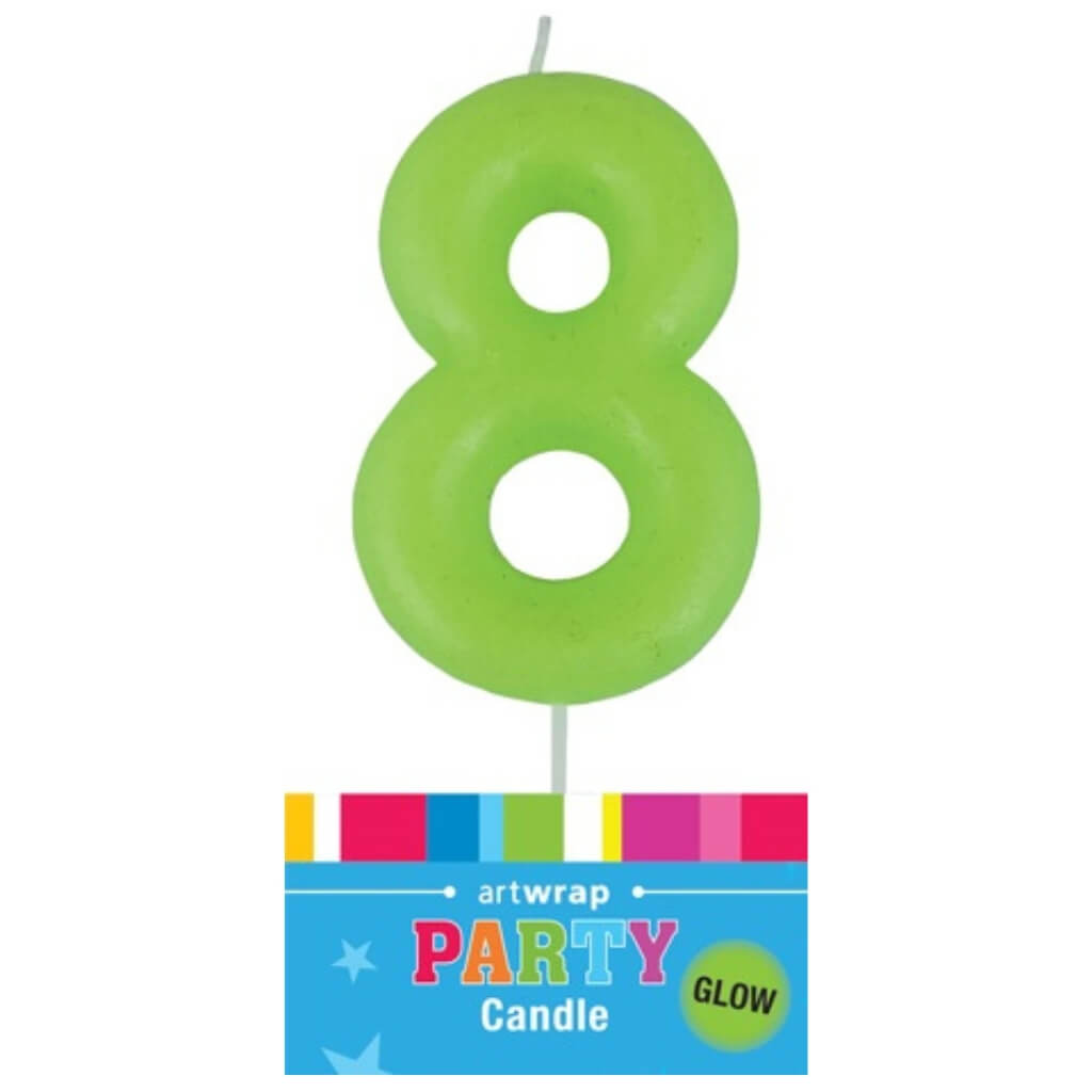 Glow in the dark number 8 birthday candle neon green