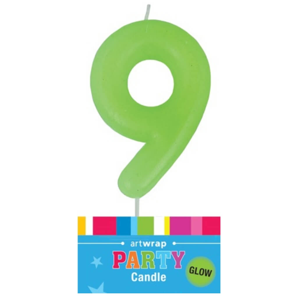 Glow in the dark number 9 birthday candle neon green