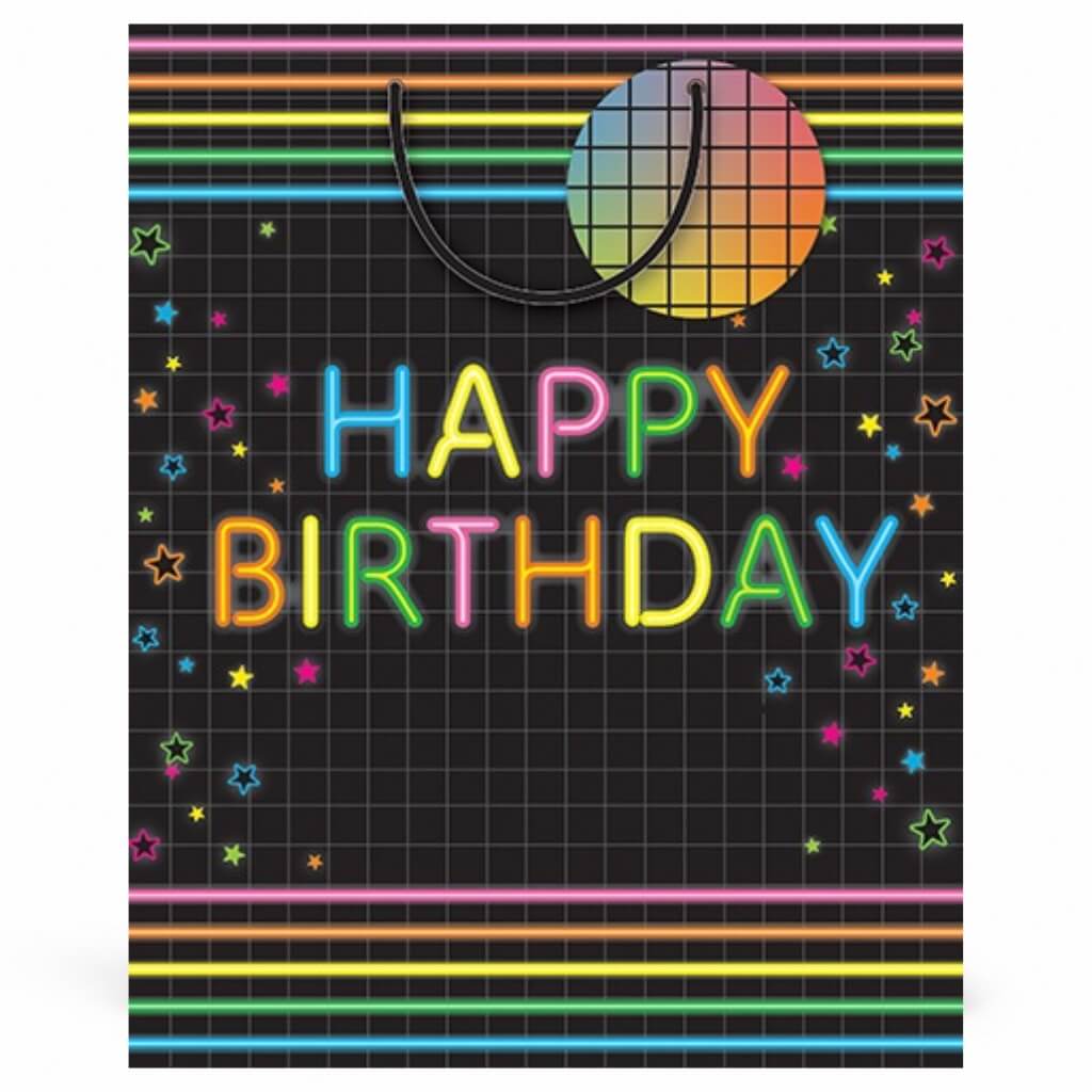 Neon happy birthday medium gift bag design