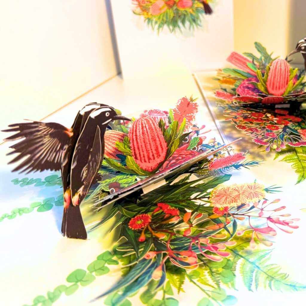 New Holland Honeyeater & Australian Native Flowers 3D Card