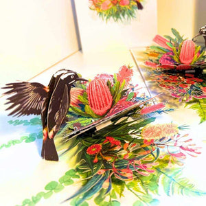 New Holland Honeyeater & Australian Native Flowers 3D Card