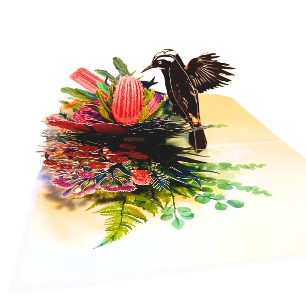 New Holland Honeyeater & Australian Native Flowers 3D Card