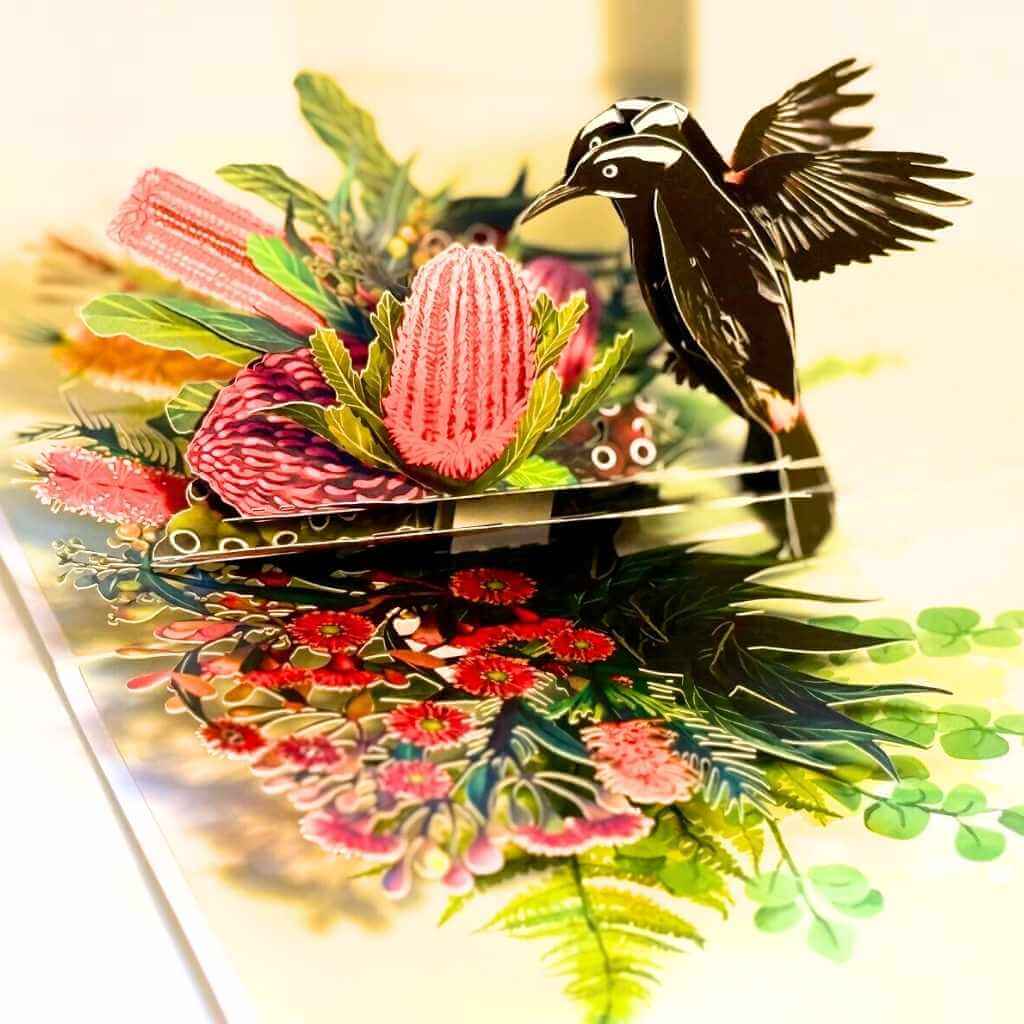 New Holland Honeyeater & Australian Native Flowers 3D Card